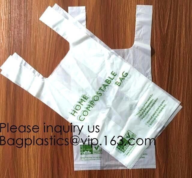 OK Compost 100% Corn Starch Biodegradable Plastic T Shirt Bag Vest Bag Bioplastic Shopping Bag For Grocery